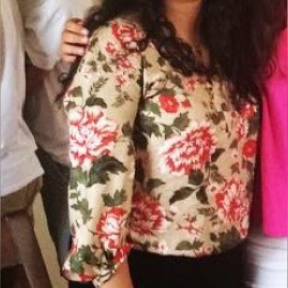 LOFT Cream Blouse with Pink Floral Print